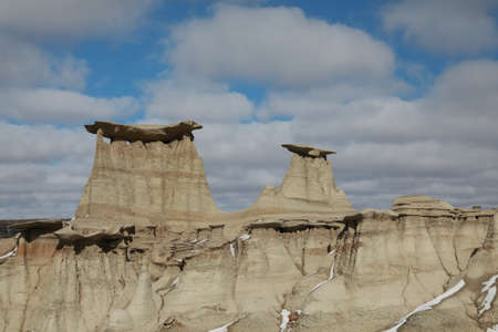 Bisti Badlands Wilderness Area in winter with snow, New Mexico, USAの写真素材