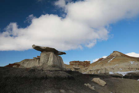 Bisti Badlands Wilderness Area in winter with snow, New Mexico, USA