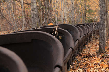 The remains of delelict mining dredge outside of Dawson City,