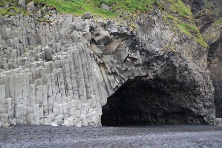basalt rocks on Reynisfjara beach in iceland close to Vik Icelandの写真素材