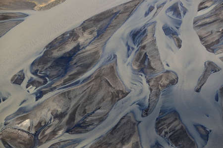 Aerial view of glacier river South Icelandの写真素材