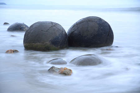 Moeraki Boulders Koekohe Beach on the coast of Otago on the South Island of New Zealandの写真素材