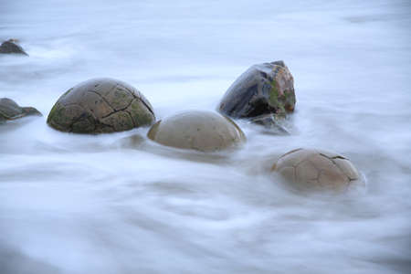 Moeraki Boulders Koekohe Beach on the coast of Otago on the South Island of New Zealandの写真素材