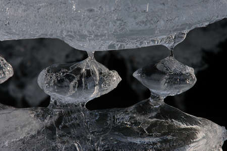 Frozen ice formations on a winter stream, Saxony Germany