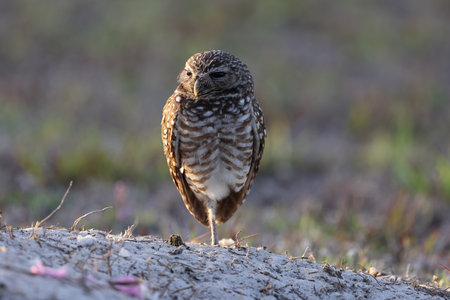 Burrowing Owl (Athene cunicularia) Cape Coral Florida USAの写真素材