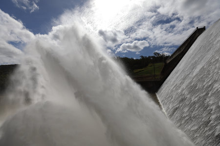 Water release from the Tinaroo Falls Dam in Queensland, Australiaの写真素材