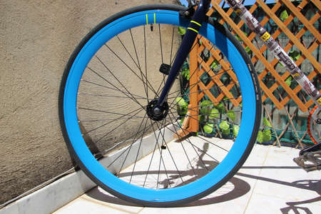Photo that shows the wheel of my bikeの写真素材