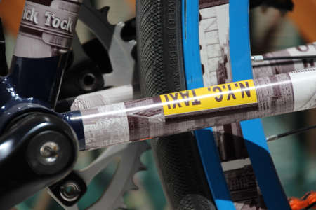 Photo that shows the wheel of my bikeの写真素材