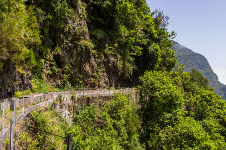 Dangerous levada walking on Madeira, Portugalの写真素材