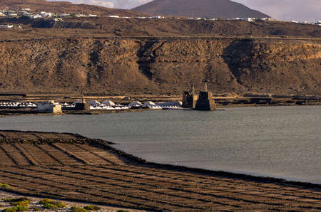 View to the Salinas de Janubio, Lanzarote, Canary islands, Spainの写真素材