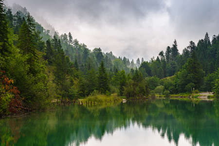 Archbach near Reutte on a cloudy and rainy dayの写真素材