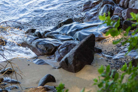 Big stones along the coast, Guadeloupeの写真素材