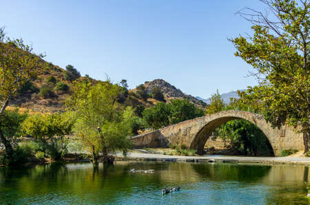 Old venetian bridge over the Megalopotamos, near Preveli, Creteの写真素材