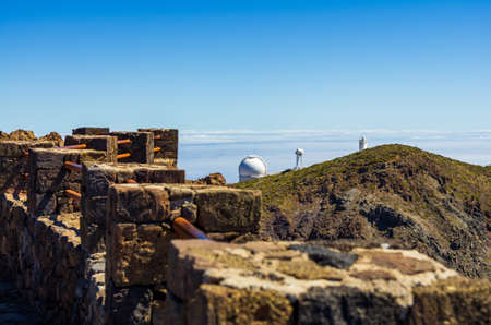 View from Roque de los Muchachos viewpoint over the astronomical observatories to the horizonの写真素材