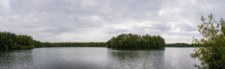 Panaroma view over the Heide lake in Bottrop, Germanyの写真素材