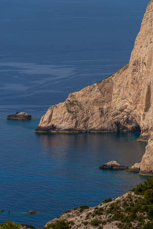 View over the cliffs near the Navagio beach in the northwest of the island of Zakynthos, Greeceの写真素材
