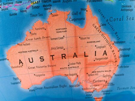 A macro closeup of a political globe focusing on Australia.の写真素材