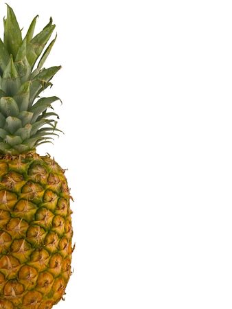 A single pineapple isolated on white, cropped close and whole.の写真素材