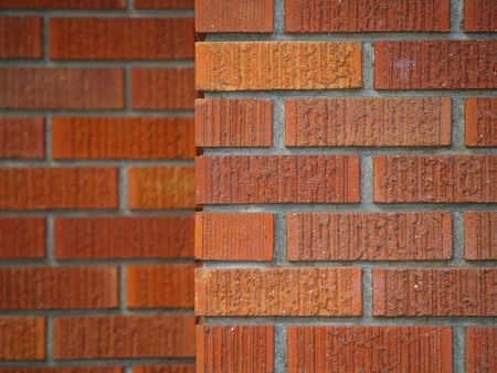 Brick wall backgrounds, all in good repair,  in various shades of red, orange, brown, tan, and white.        の写真素材