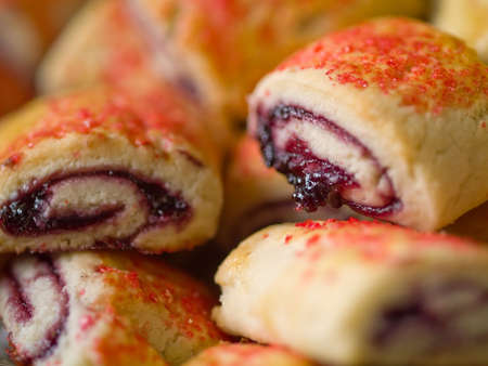 Closeups of fresh baked Raspberry Pinwheel Pastries.の写真素材