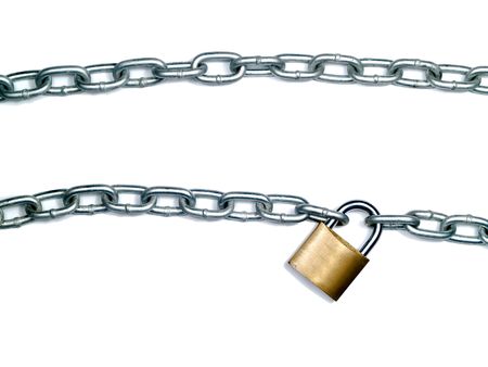 Lock and steal chain isolated over white.