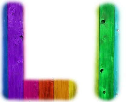 The letter L with a wooden rainbow backgroundの写真素材