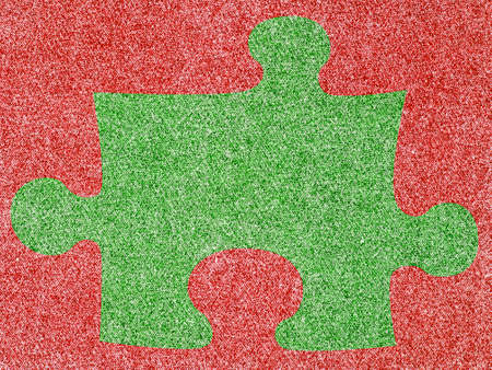 Denim Fabric in Christmas Colors Forming a Puzzle Frameの写真素材