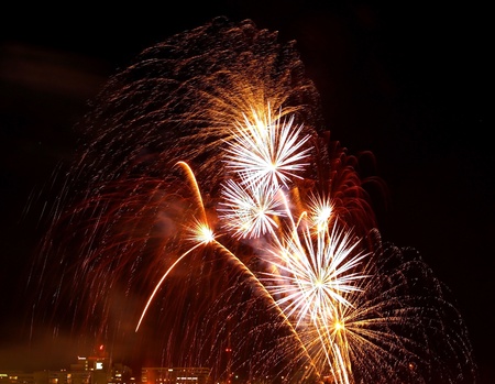 Fireworks Against the Night Sky of a Cityscape