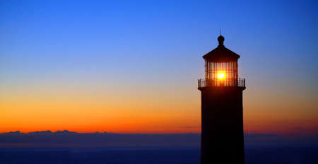 North Head Lighthouse on the Washington Coast at Sunsetの写真素材