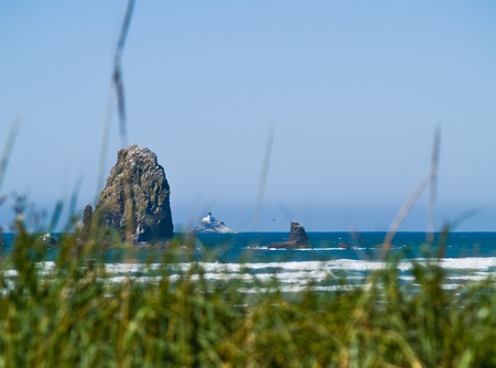 Rugged Rocky Beach on the Oregon Coast featuring Haystack Rockの写真素材