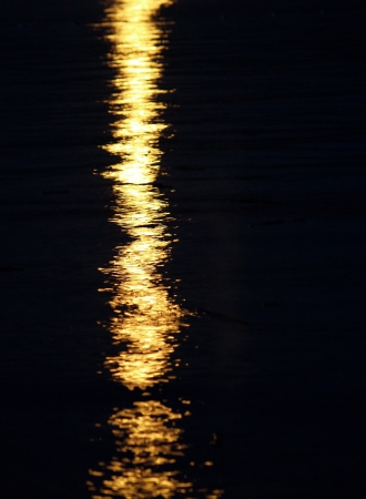 Moon light reflection on calm but rippled water