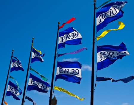 The Flags of Pier 39 in San Francisco California USAのeditorial素材