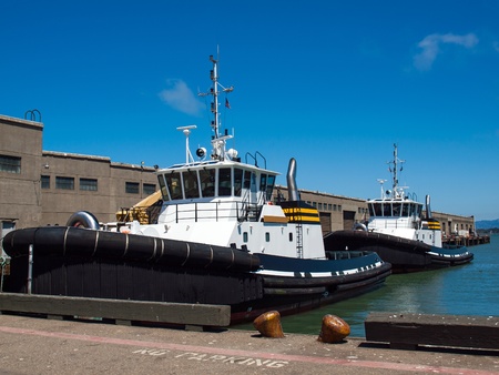 Tug Boats Docked in San Francisco California USAの写真素材