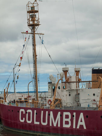 Columbia Lightship with Nautical Flags Hanging with Gray Overcastのeditorial素材