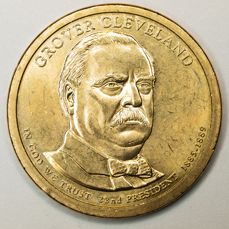 US Gold Presidential Dollar Featuring Grover Clevelandの写真素材