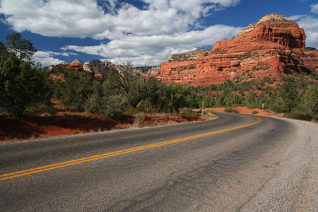 Road through rocks near Sedona in Arizona USAの写真素材