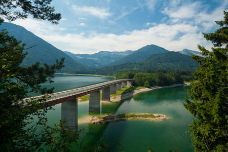 Bridge over the lake Sylvensteinseeの写真素材