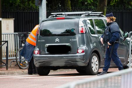 Security - French police control on the streetのeditorial素材