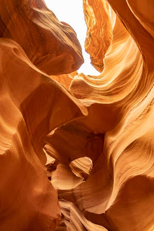 view from bottom of lower antelope canyonの写真素材