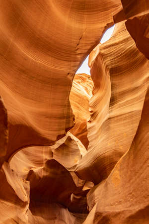 view from bottom of lower antelope canyonの写真素材