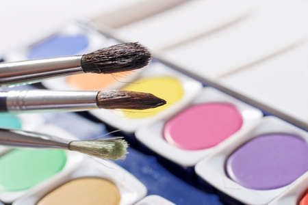 watercolor with brush on white backgroundの写真素材