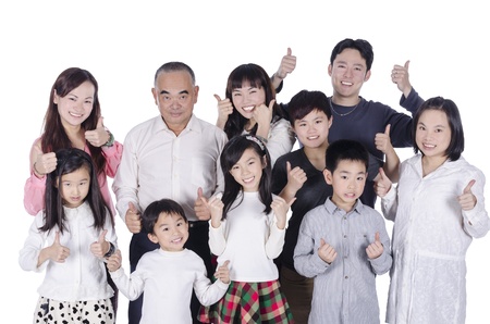 Multi generation family thumbs upの写真素材