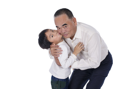 Happy grandfather and grandsonの写真素材