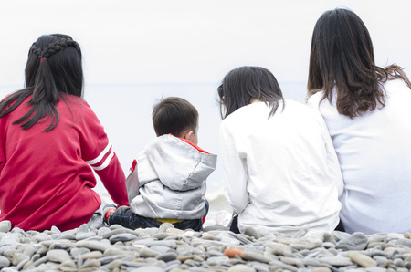 Summer vacation watching the seaの写真素材