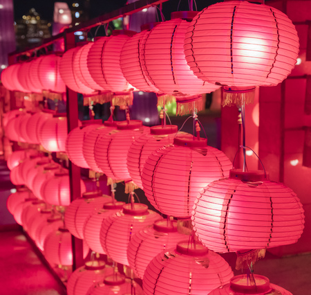 Traditional Chinese New Year Lantern with Chinese blessing wordsの写真素材
