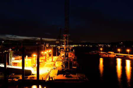 Hamburg Harbour At Nightの写真素材