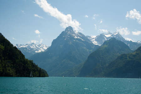 Sailing Boats and beautiful mountain panorama  at Lake Lucerne, Switzerland