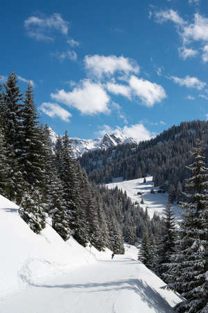 Ski resort in the Alpes in a valley of Montafonの写真素材