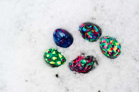 Easter Eggs in Snowの写真素材