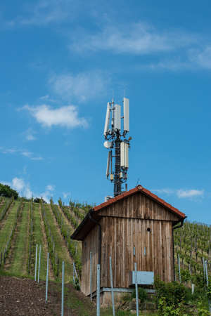 Telecommunication mast in a vineyardの写真素材